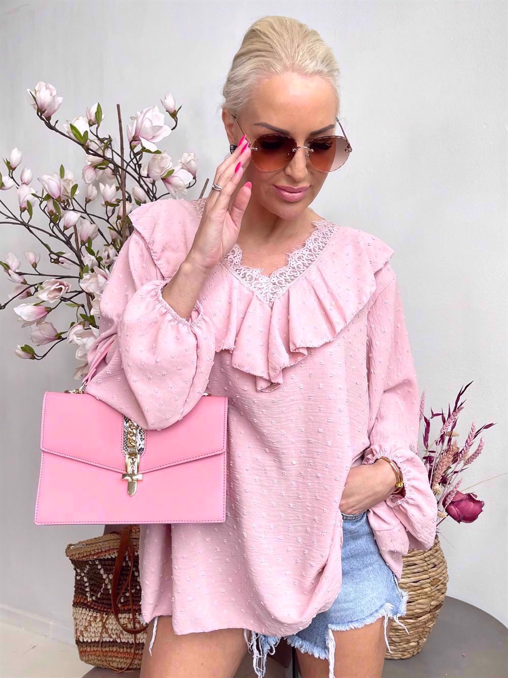 Simone - Tunika med blondekant og flæser